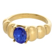 8 mm Ring with Glass Cabochon - Size 56 - Gold-Plated 304 Stainless Steel - Blue