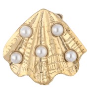 18x20 mm seashell brooch with imitation mother-of-pearl beads - Gold-plated 304 stainless steel x1
