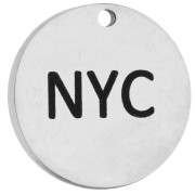14 mm round charm engraved with "NYC" - New York Marathon - 316 stainless steel x1