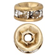 6 mm Rhinestone Rondelle Beads - Gold-Plated 304 Stainless Steel - Crystal x1
