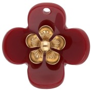 26 mm Acrylic Flower Pendants - Gold-Plated Stainless Steel - Burgundy x2
