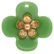 26 mm Acrylic Flower Pendants - Gold-Plated Stainless Steel - Green (2)