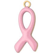 Awareness Ribbon Charm, 14x6 mm, Epoxy, 316L Stainless Steel, Gold-Plated - Light Pink
