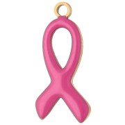 Awareness Ribbon Charm, 14x6 mm, Epoxy - Gold-Plated 316L Stainless Steel - Fuchsia