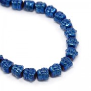 8x8x7mm Synthetic Hematite bead Head of Buddha - Blue Metallic x1