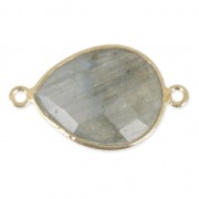 925 Sterling Silver Spacer 2 loops 13x17mm faceted gemstone - Gold Plated/ Labradorite x1