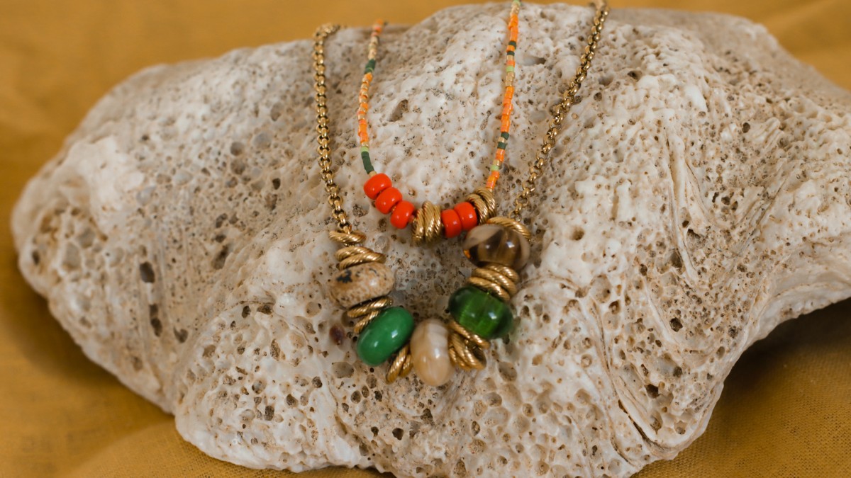 Necklace with Miyuki Delicas beads and large hole glass beads and imitation gemstone Necklace with Miyuki Delicas beads and large hole glass beads and imitation gemstone