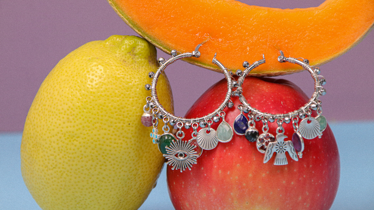 Schema Silver wire wrapping hoop earrings and gemstone charms Schema Silver wire wrapping hoop earrings and gemstone charms