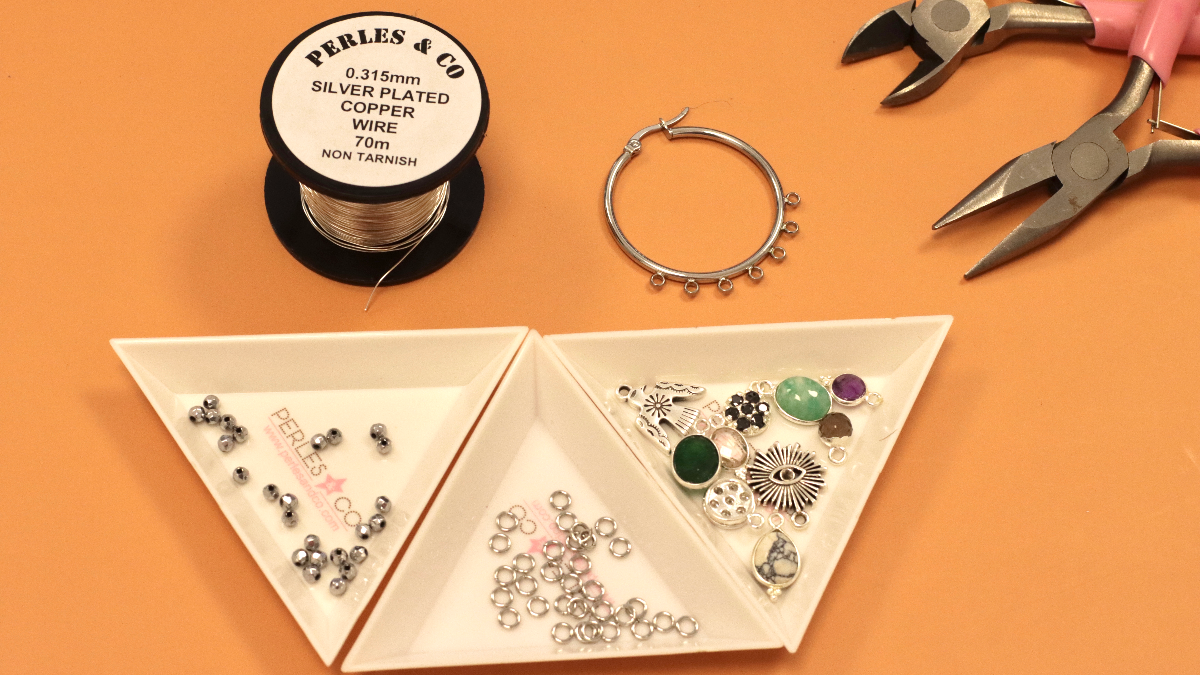 Silver wire wrapping hoop earrings and gemstone charms : Step 1 Silver wire wrapping hoop earrings and gemstone charms : Step 1