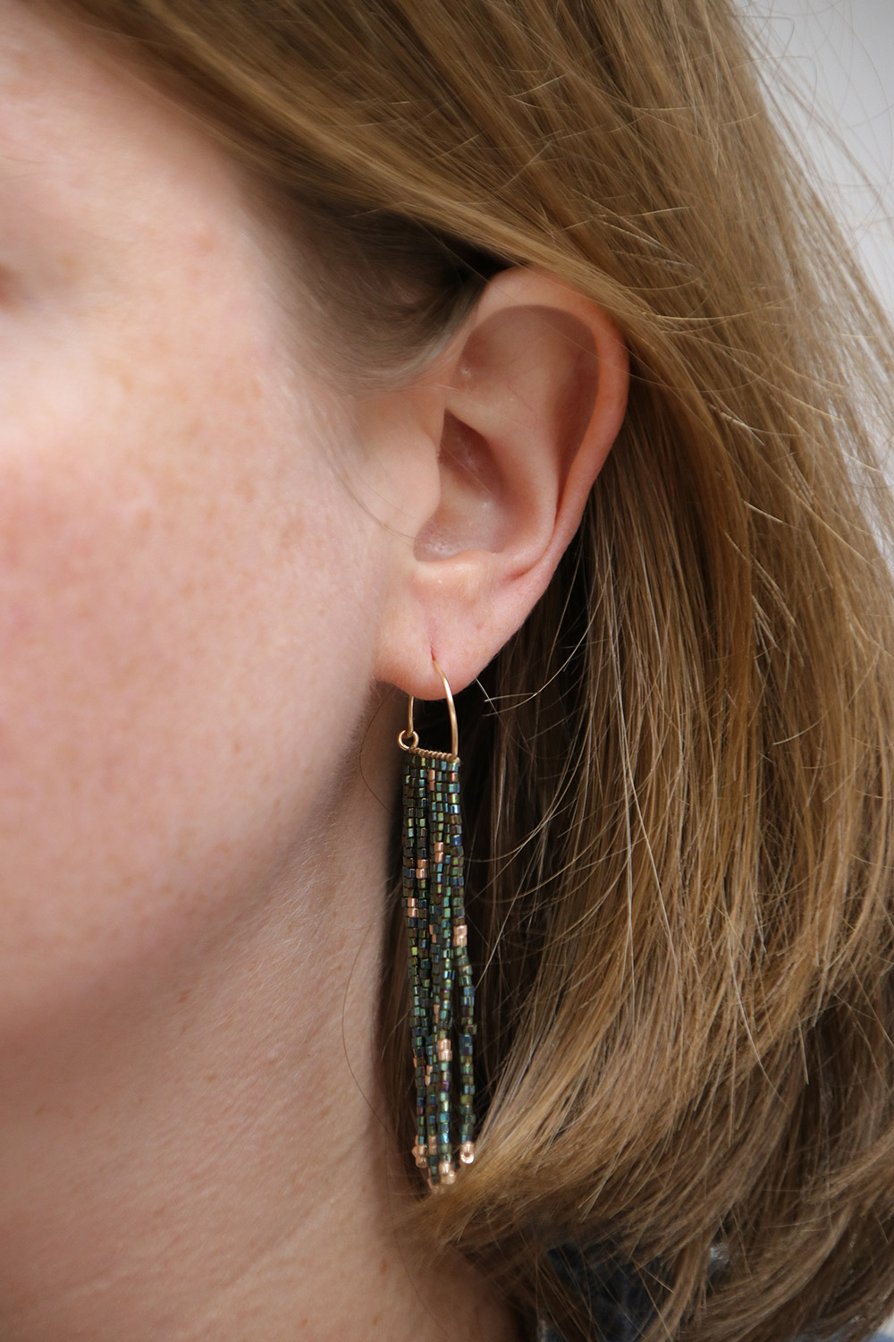Schema Miyuki Pearl Earrings Half hoop and beaded fringe Schema Miyuki Pearl Earrings Half hoop and beaded fringe