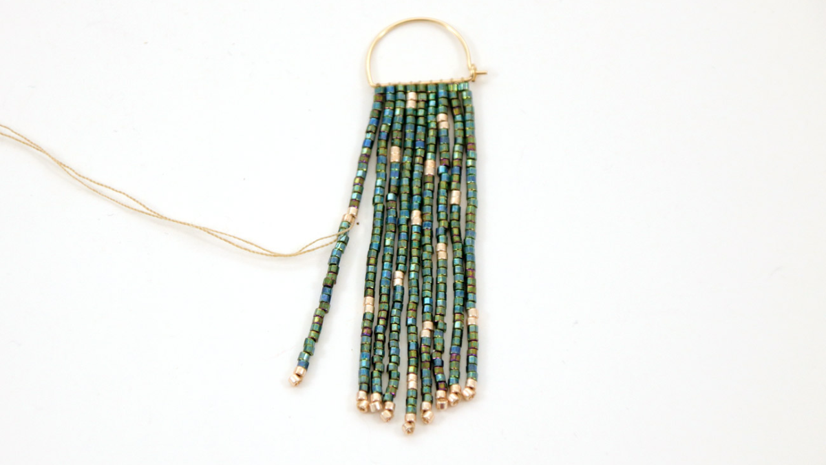 Miyuki Pearl Earrings Half hoop and beaded fringe : Step 7 Miyuki Pearl Earrings Half hoop and beaded fringe : Step 7