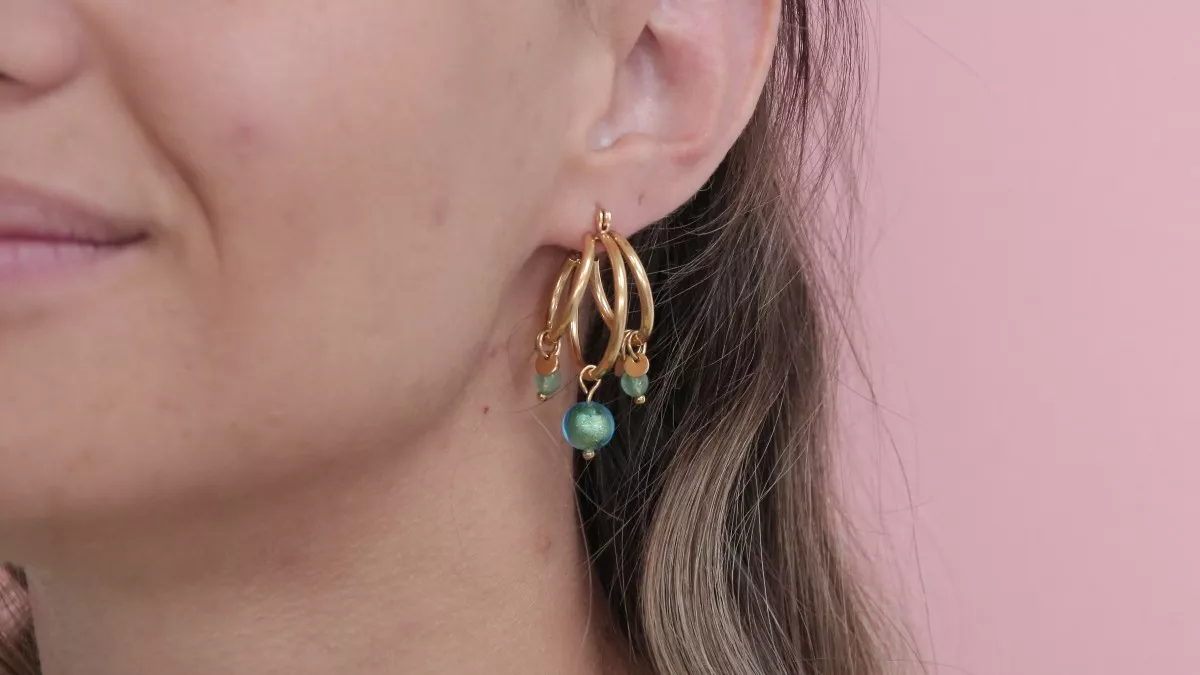 Creoles with Murano pearls and Aventurine Creoles with Murano pearls and Aventurine