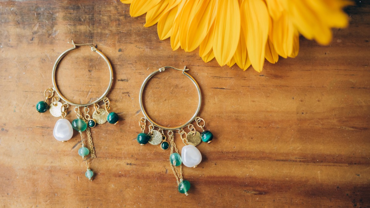 Multi-charm hoop earrings with natural stones Multi-charm hoop earrings with natural stones