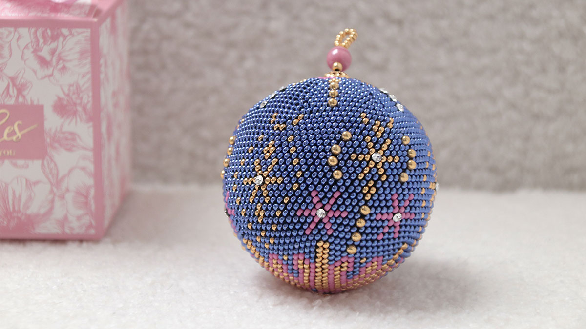 Blue and pink spiral crochet bauble Blue and pink spiral crochet bauble