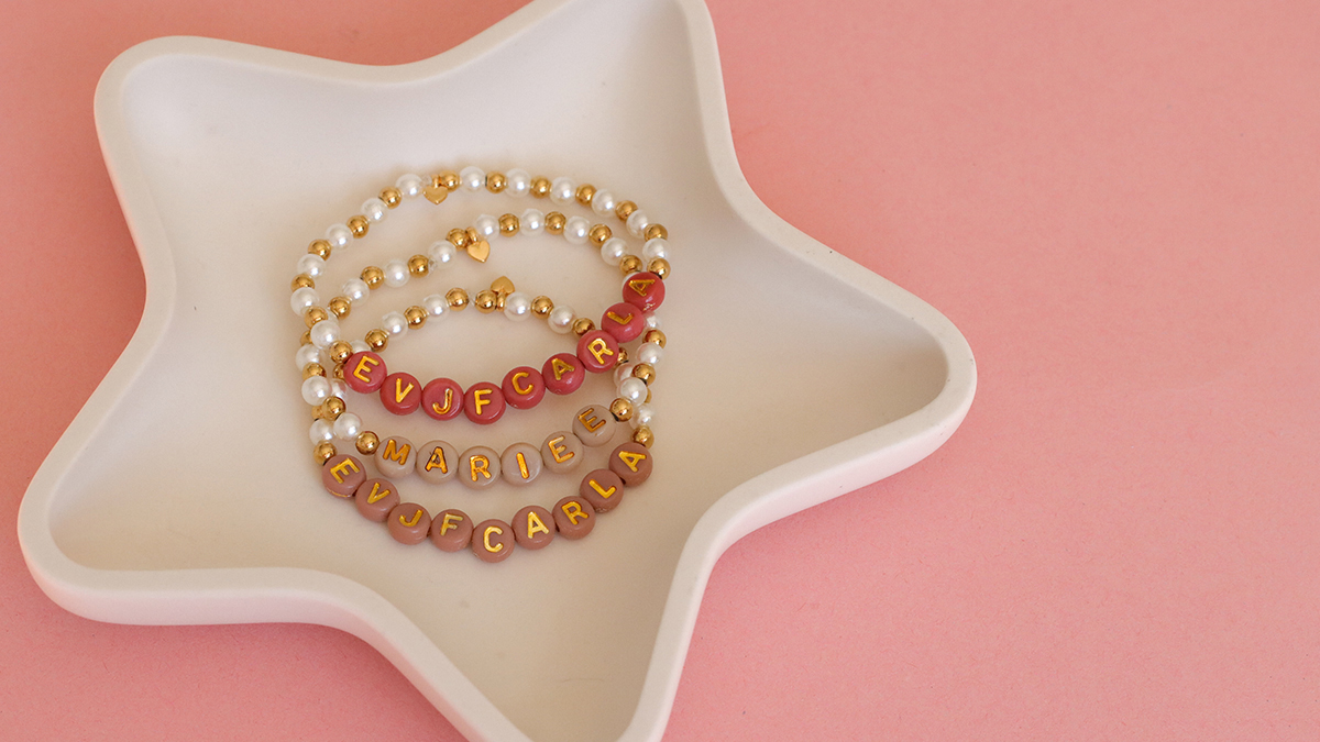 EVE bracelets with pearly beads and letter beads EVE bracelets with pearly beads and letter beads