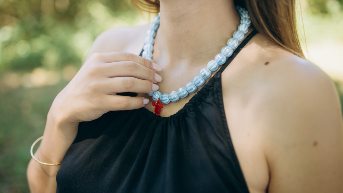 Ceramic bead necklace with glass pendant Ceramic bead necklace with glass pendant