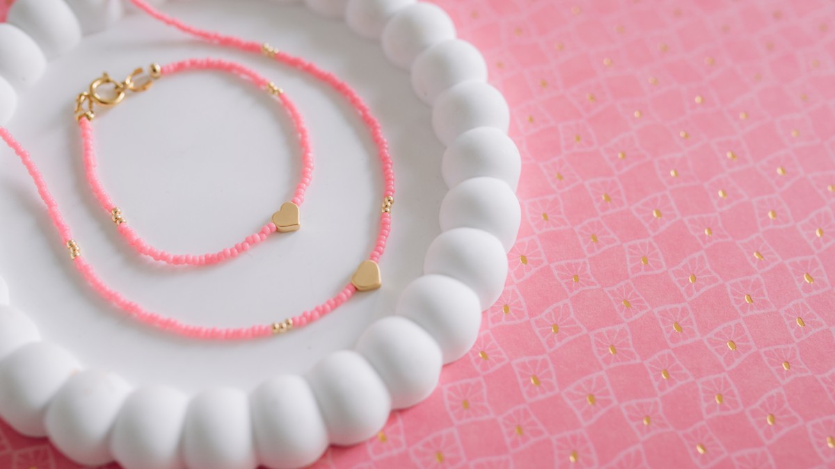 Miyuki pink beads necklace and bracelet set Miyuki pink beads necklace and bracelet set