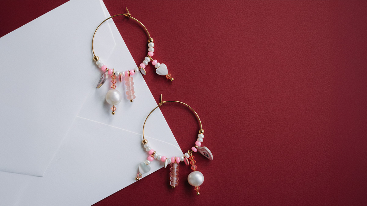 Creoles with heart charms and Preciosa pearls Creoles with heart charms and Preciosa pearls