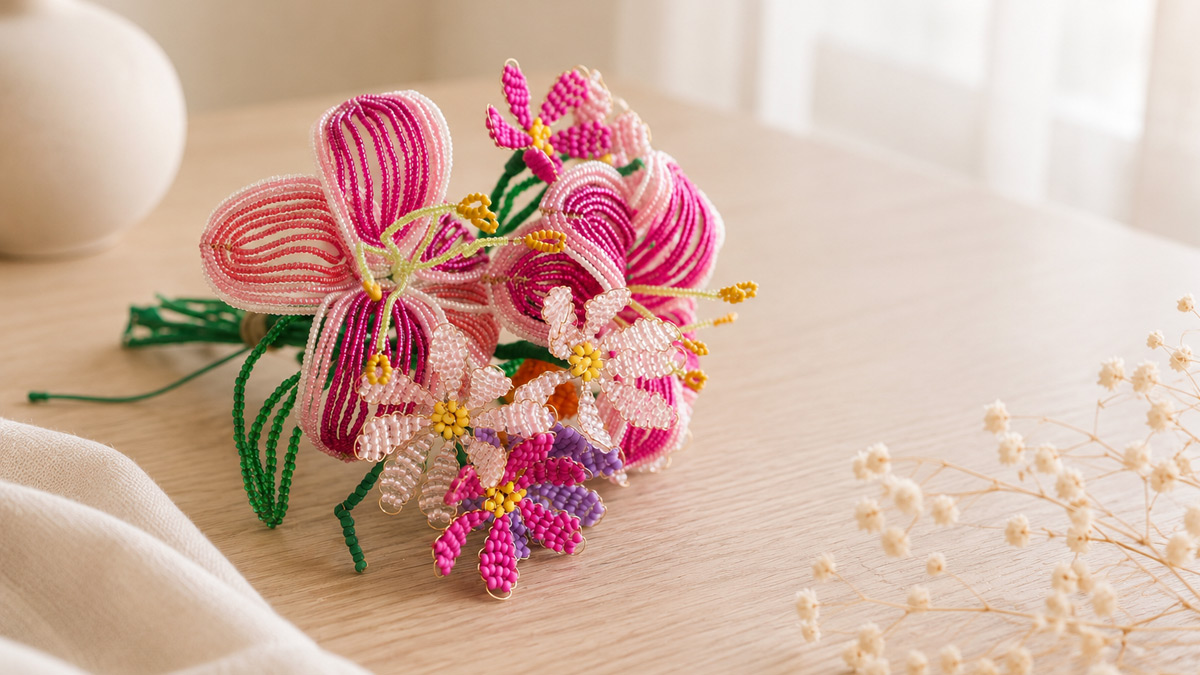 Bouquet of Flowers Made from Seed Beads - Fleur-de-lis and Daisy Bouquet of Flowers Made from Seed Beads - Fleur-de-lis and Daisy